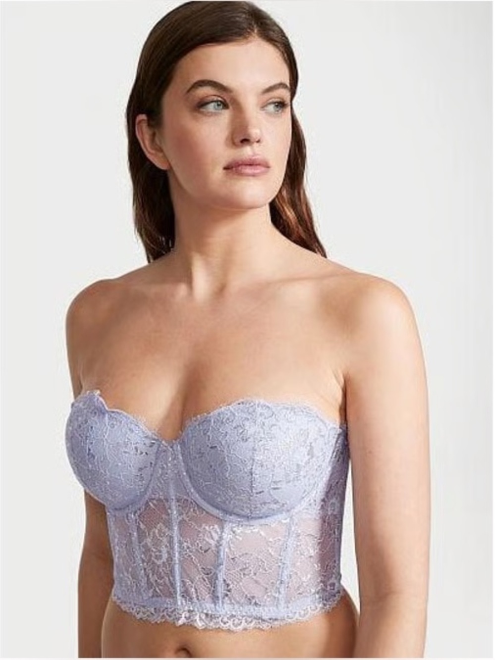 Victoria’s Secret Long Line Lace Corset Metallic Blue 32DD
